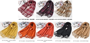 Detailed grid view of eight colorful cashmere-feel scarves with fringed stitched edges