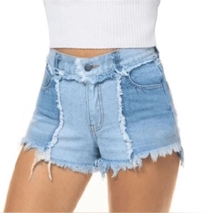 Short En Jean Femme Mélange Coton Patchwork Pompon Franges Taille Haute Streetwear Sexy Été