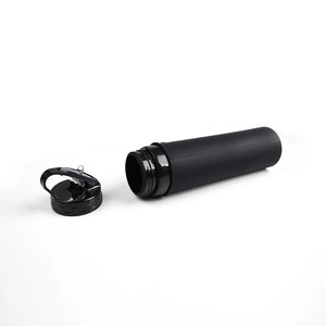 Detail of a matte black collapsible silicone sports bottle with a portable handle lid