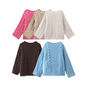 Chunky cable knit sweaters in five colors featuring classic round neck and long sleeves