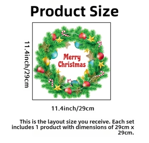 Detail showing self-adhesive Christmas wreath wall sticker dimensions 29cm by 29cm