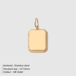 DIY 14K gold plated stainless steel rectangle pendant with sunburst texture, 16x13mm