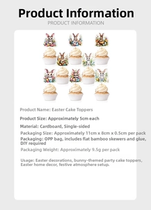 Spécifications du produit pour décorations de cupcakes de Pâques avec instructions de montage