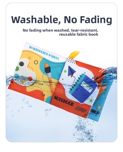 Washable and tear-resistant fabric baby book with bright illustrations and water splash effect