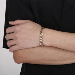 Hip hop style gold and silver two-tone stainless steel NK 3:1 curb chain bracelet for men
