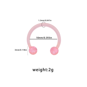 Pink translucent acrylic circular barbell nose ring with 10mm inner diameter size details