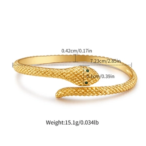 Detailed view of snake bangle with dimensions 7.23cm inner diameter and scale texture