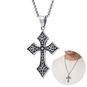 Vintage Carved Cross Pendant Necklace Stainless Steel Retro Viking Gothic Hip Hop Punk Jewelry For Men Unisex