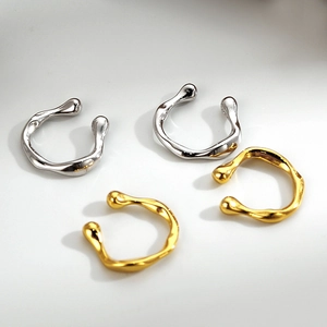 Minimalist S925 Sterling Silver Irregular Liquid Metal Ear Cuff Non Piercing Cartilage Clip Earrings For Women Jewelry Gift