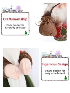 Detail showing Santa Claus curtain buckle with Velcro closure and plush felt materials