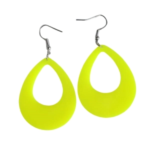 Neon yellow water drop hollow earrings with silver hooks in minimalist teardrop design