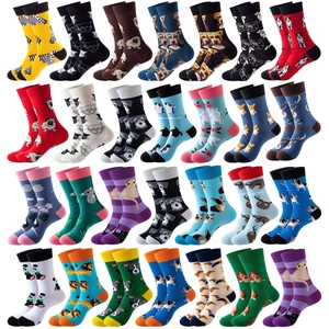 Crew Socken Cartoon Tier Muster Baumwollmischung Bunt Modisch Atmungsaktiv Mittellang Neuheit Lässig Hund Katze Unisex