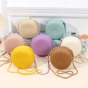 Mini round straw woven crossbody bags for beach in seven assorted pastel colors