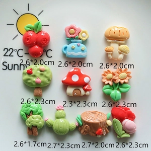 Detailed view of forest theme resin charms with precise dimensions for DIY crafts
