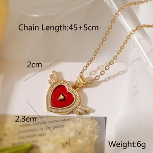 Macro shot of winged red heart pendant with zircon inlay and detailed size measurements