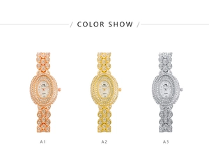 Detailed comparison of luxury women's oval quartz watches in rose gold, gold, and silver