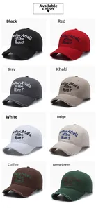 Detailed grid showing vintage distressed baseball caps in eight assorted colors with embroidery