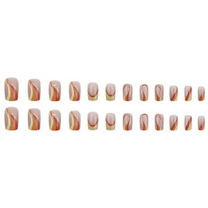Medium square glitter wavy press-on nails set in orange, yellow and nude tones