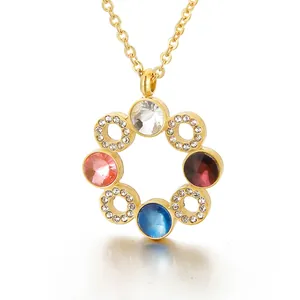 Stainless Steel Pendant Necklace Geometric Double Loop Swan Faux Artificial Pearl Crystal Fashion Jewelry For Women