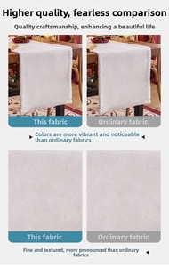 Detail of white plush table runner featuring high-density texture and premium 3D fiber relief