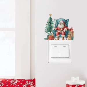 Cartoon Santa and Christmas tree wall stickers for home light switch decoration
