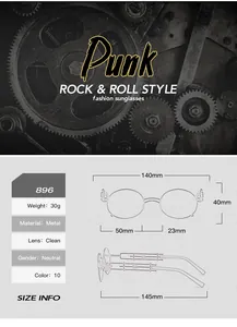 Detailed size guide and measurements for steampunk metal sunglasses with dimensions