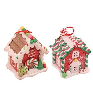 Christmas gingerbread house decorations set with festive candy cane and clay designs