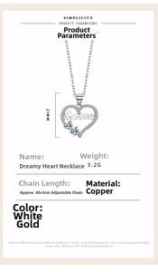 Detail view of MAMA heart necklace with blue and white zircons on adjustable chain