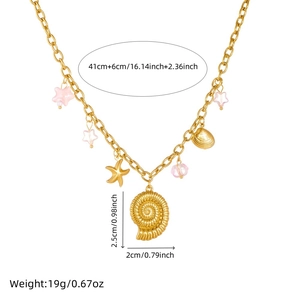 Goldene Edelstahl-Halskette mit Muschelanhänger und rosa Sternen, Länge 41+6cm