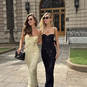 Elegant fishtail dresses with heavy 3D floral embroidery in yellow and black styles