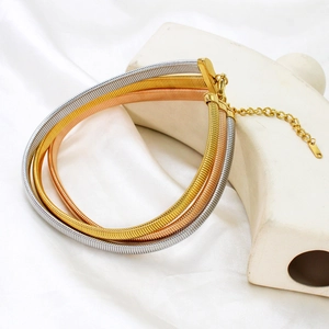 Three-tone triple layer stainless steel snake chain necklace for women jewelry
