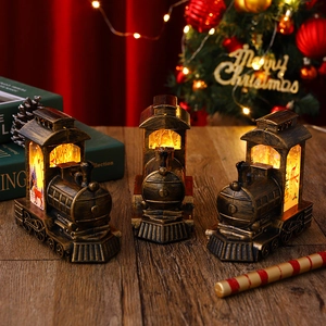 Lanternes de Noël rétro en forme de train avec éclairage LED chaud et illustrations
