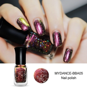 Nahaufnahme des Chamäleon-Nagellacks BBA05 mit lila-goldenen Magnet-Glitzereffekten