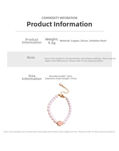 Spécifications de taille détaillées du bracelet en perles plaqué or avec zircons