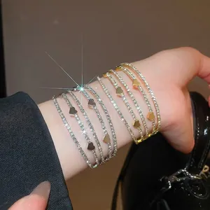 Multi-layer rhinestone heart bracelets in gold and silver finish for women fashion