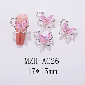 Detailed view of pink aurora butterfly nail charm size 17x15mm with resin and micro crystals