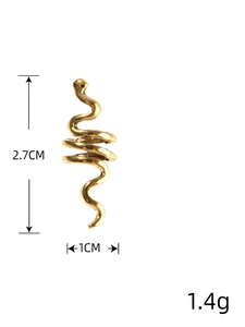Detailed view of a golden spiral snake hair ring with precise measurements and weight