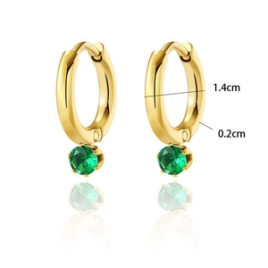 Elegant gold hoop earrings with green zircon pendants and 1.4cm inner diameter size