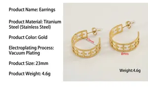 Detailed specs of 23mm gold titanium steel hollow cross earrings with vacuum plating