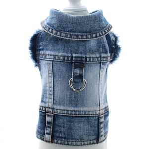 Gilet Di Jeans Per Animali Giacca Con Anello In D Bordi Sfilacciati Blu Lavato Vestiti Senza Maniche Cani Gatti