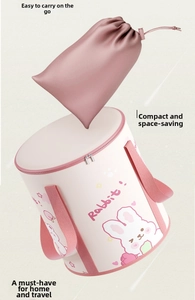 Portable folding foot bath tub with cartoon rabbit pattern and matching storage bag