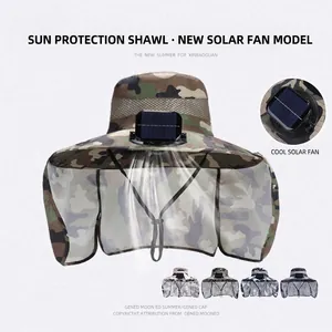 Chapeau Bob À Ventilateur Solaire Camouflage Avec Large Bord Rabat De Cou Protection UV Refroidissement Pêche Randonnée Chapeau De Soleil