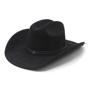 Classic black faux suede western cowboy hat with wide brim and turquoise stone band