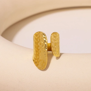Hammered 18K gold plated stainless steel oval ring with unique textured surface