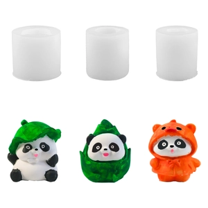 Set de moldes de silicona panda 3D para resina y velas con figuras de pandas terminadas