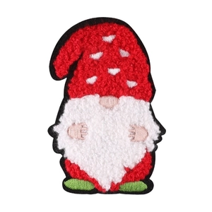 Christmas gnome chenille embroidery patch with red hat and white beard for DIY apparel