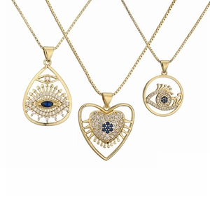 Fashion Evil Eye Heart Pendant Necklace Copper Gold Plated Micro Pave Cubic Zirconia Trendy Choker Jewelry For Women