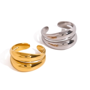 Minimalist double-layer open ring set in gold and silver polished stainless steel