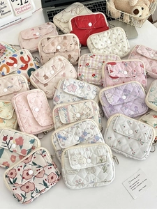 Floral Animal Printed Quilted Polyester Coin Purse Snap Flap Zipper Small Storage Bag With Metal Ring For Women Sweet