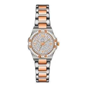 IBSO luxury women's quartz watch with crystal bezel and rose gold steel strap